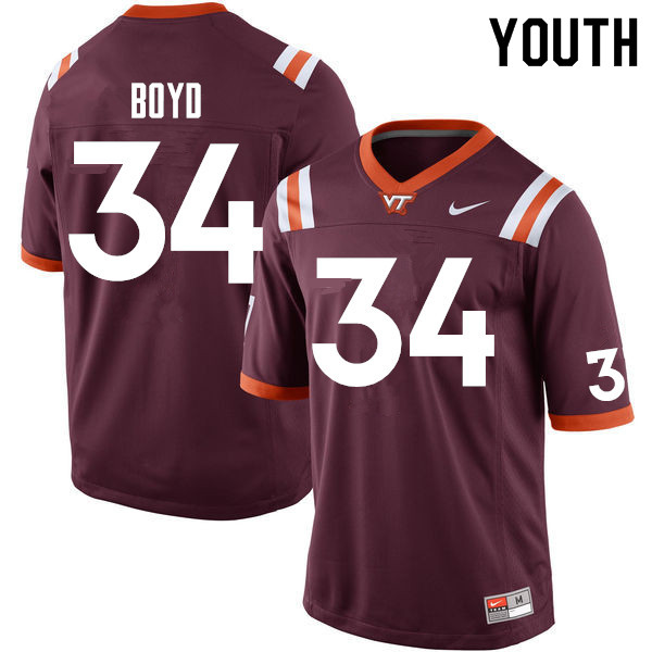 Youth #34 Tink Boyd Virginia Tech Hokies College Football Jerseys Sale-Maroon